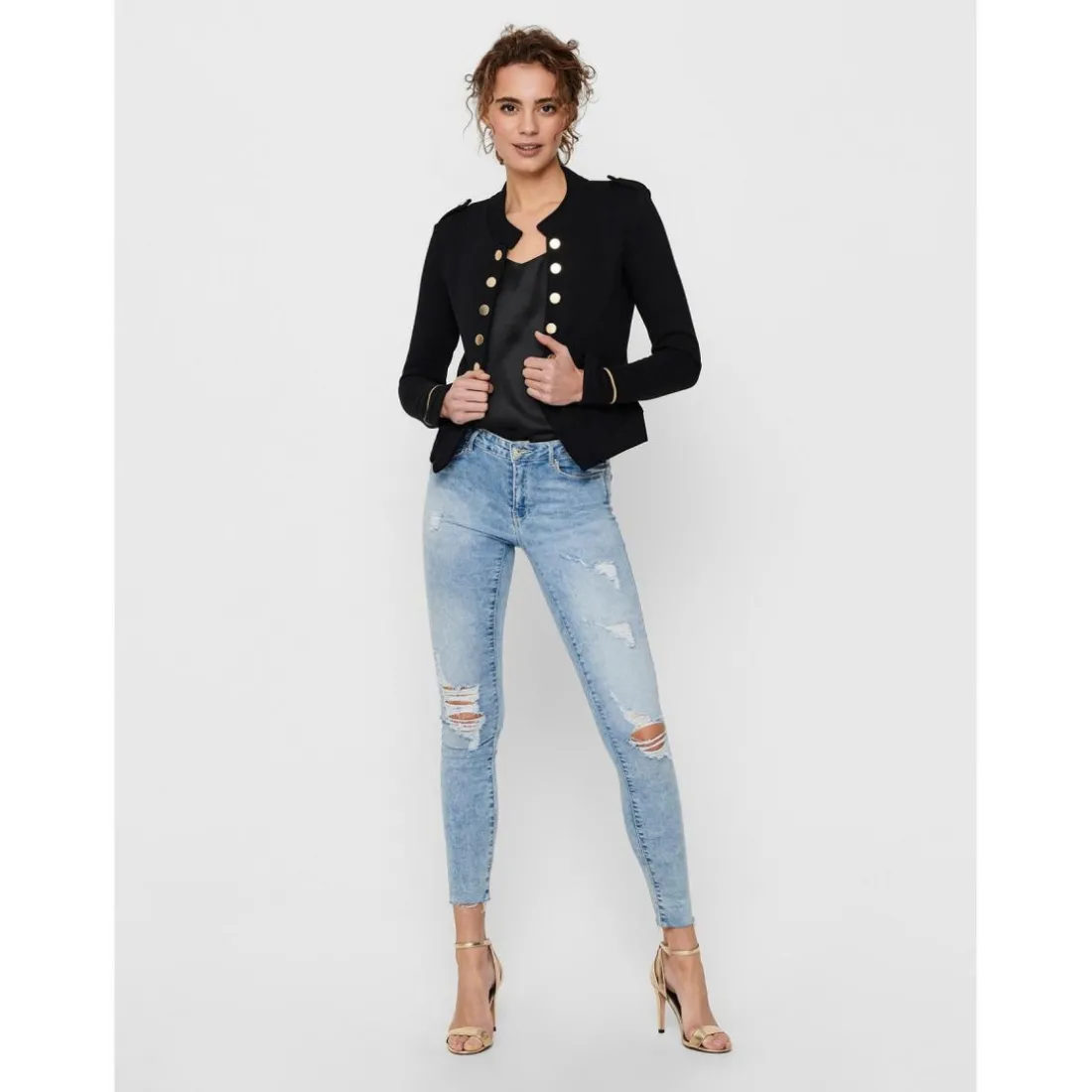 Cardigans en molleton Col rond Manches longues noir