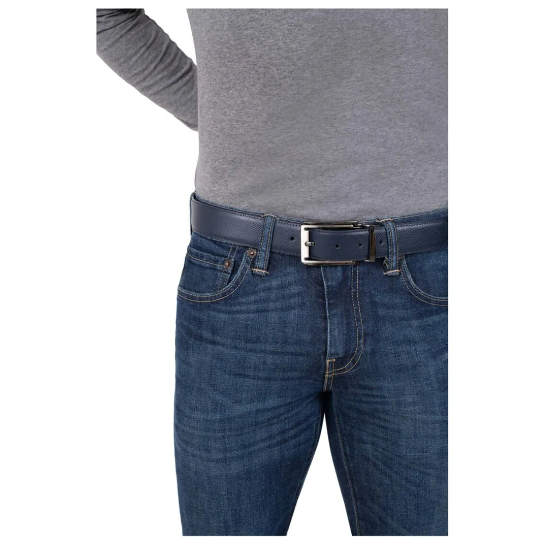 Ceinture ajustable - Croûte de cuir de vachette noir Matt