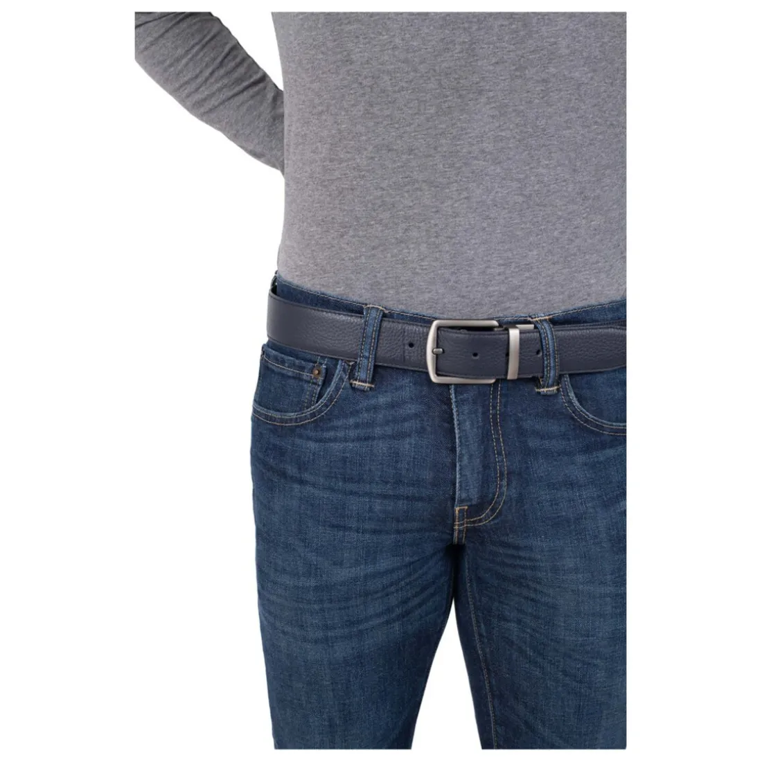 Ceinture ajustable - Cuir de vachette marine Karl