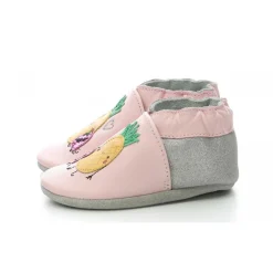 Chausson Bebe pour Fille en cuir rose avec motif fruit