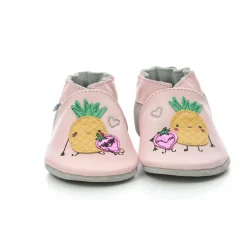 Chausson Bebe pour Fille en cuir rose avec motif fruit