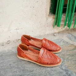 Chaussures cuir tressé femme Alègre cognac