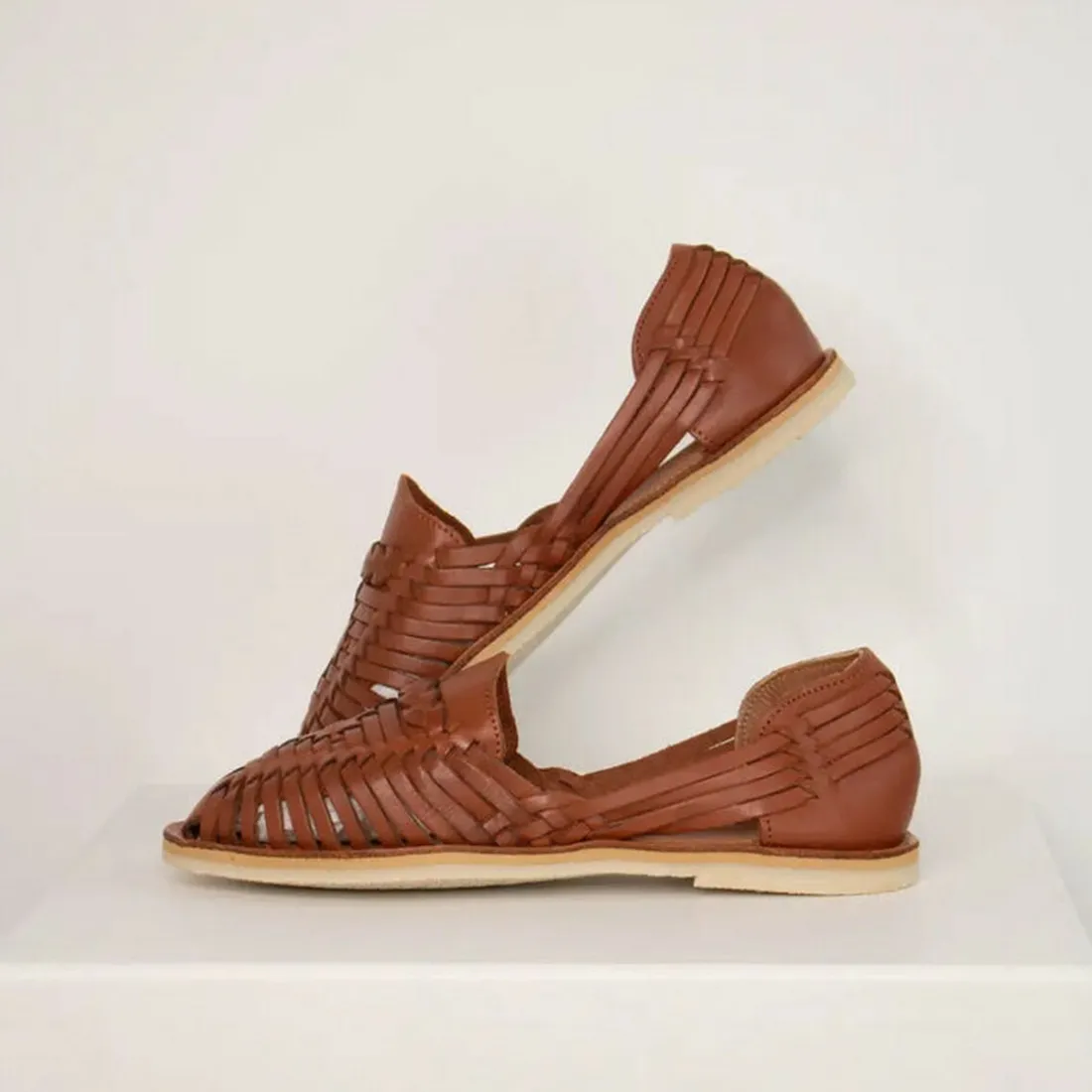 Chaussures cuir tressé femme Alègre cognac