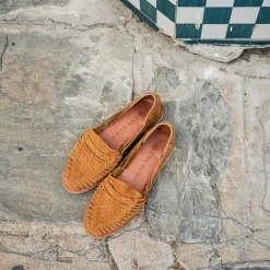 Chaussures cuir tressé femme Alègre suède camel