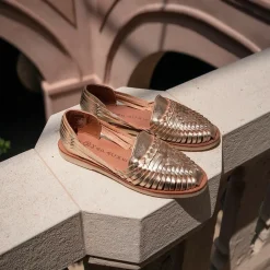 Chaussures cuir tressé femme Alègre champagne