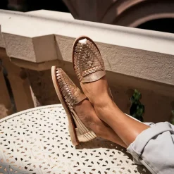 Chaussures cuir tressé femme Alègre champagne