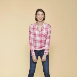 Chemise à carreaux manches longues femme - Carreaux Rose