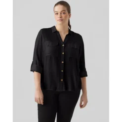 Chemise à manches avec revers - Noire en viscose