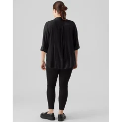 Chemise à manches avec revers - Noire en viscose