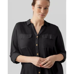 Chemise à manches avec revers - Noire en viscose