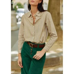 Chemise anis raye OMINE - Verte en coton