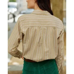 Chemise anis raye OMINE - Verte en coton