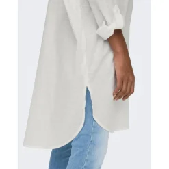 Chemise Col boutonné Manches longues Coupe plus longue blanc en coton