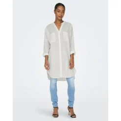 Chemise Col boutonné Manches longues Coupe plus longue blanc en coton