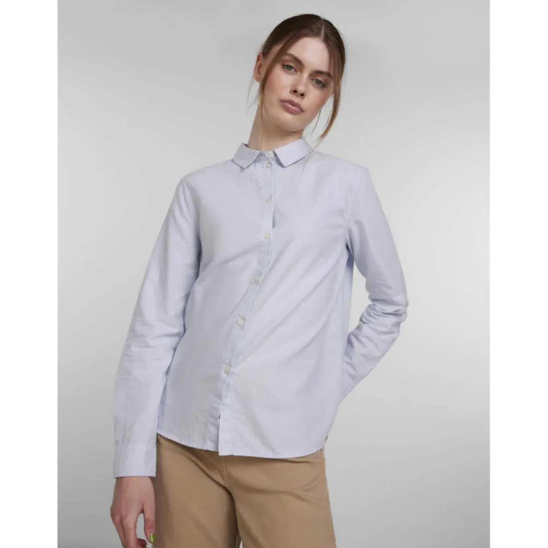 Chemise col boutonné manches longues bleu en coton