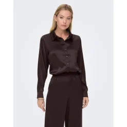 Chemise Col chemise Manches longues Coupe plus longue noir marron