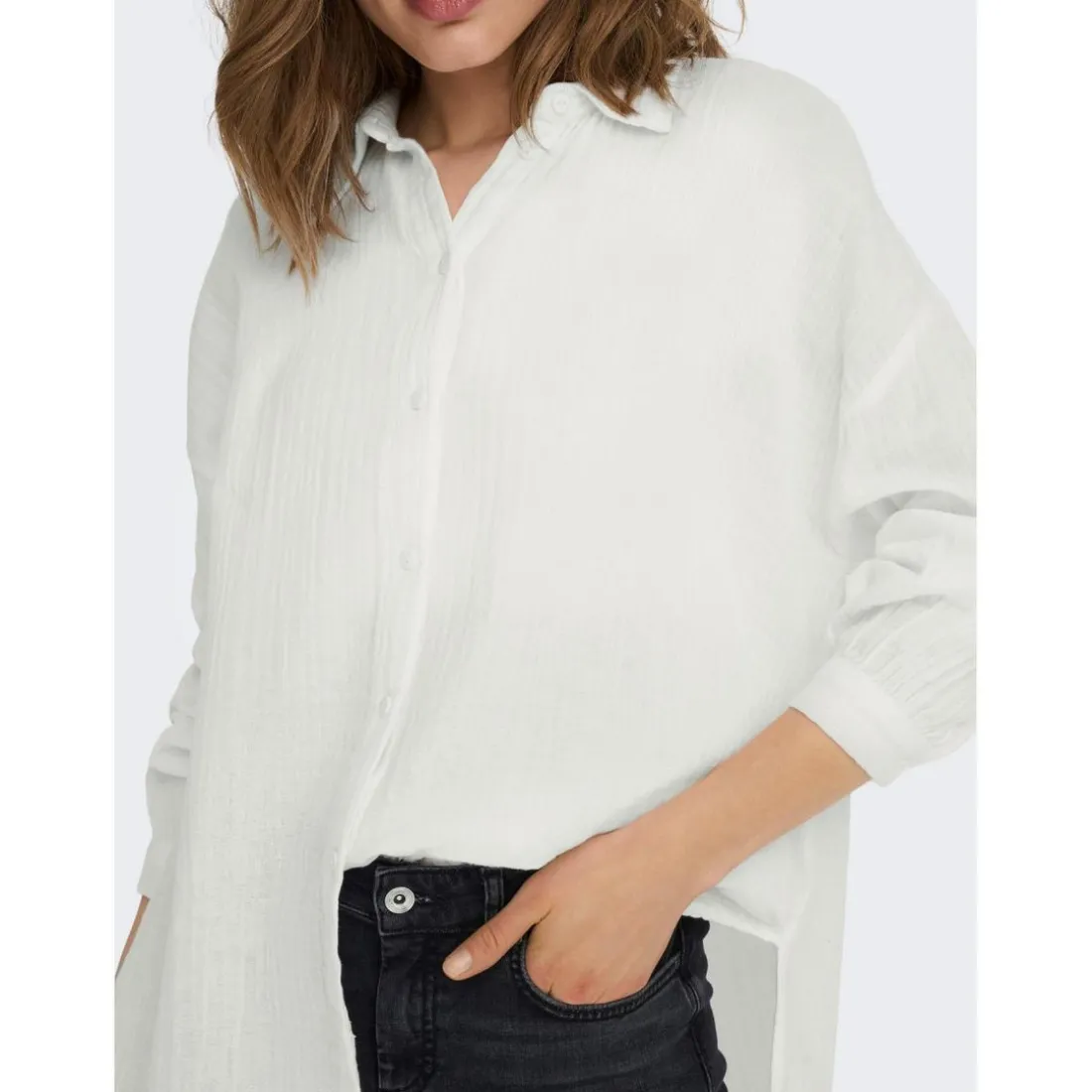 Chemise Col chemise Manches longues blanc