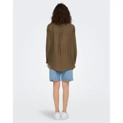 Chemise Col chemise Manches longues marron en lin