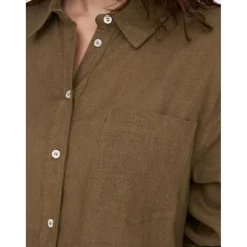 Chemise Col chemise Manches longues marron en lin