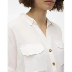 Chemise col chemise manches avec revers manches courtes blanc en viscose Emma