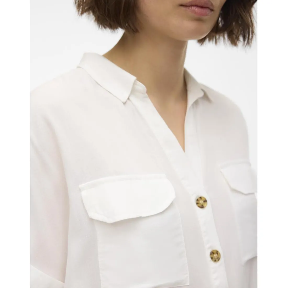 Chemise col chemise manches avec revers manches courtes blanc en viscose Emma