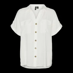 Chemise col chemise manches avec revers manches courtes blanc en viscose Emma