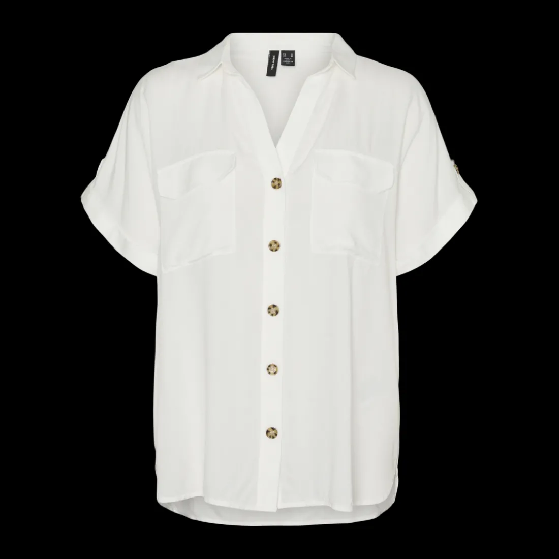 Chemise col chemise manches avec revers manches courtes blanc en viscose Emma