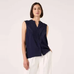 Chemise détail jour échelle bleu en viscose