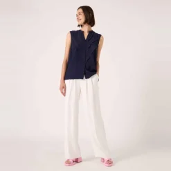Chemise détail jour échelle bleu en viscose