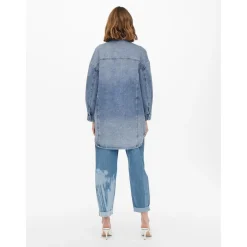 Chemise en denim Col chemise Manches longues bleu