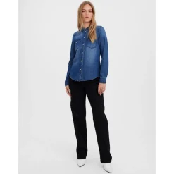 Chemise en denim Slim Fit Col chemise Manches longues bleu Lou