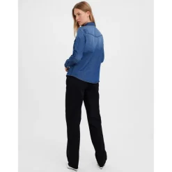 Chemise en denim Slim Fit Col chemise Manches longues bleu Lou