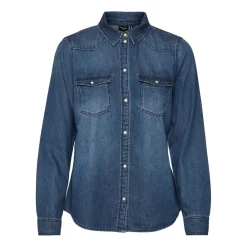 Chemise en denim Slim Fit Col chemise Manches longues bleu Lou