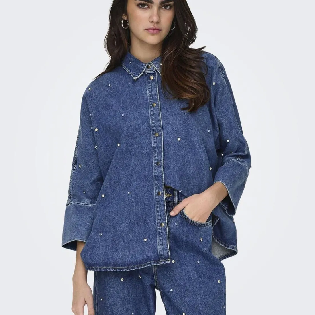 Chemise en jean oversize Grace bleu en coton Lina