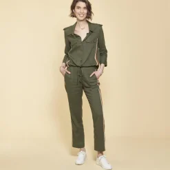Chemise en Viscose/Lin avec bandes appliquées kaki