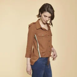 Chemise en Viscose/Lin avec bandes appliquées camel
