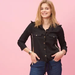Chemise en Viscose/Lin avec bandes appliquées noir