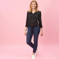 Chemise en Viscose/Lin avec bandes appliquées noir