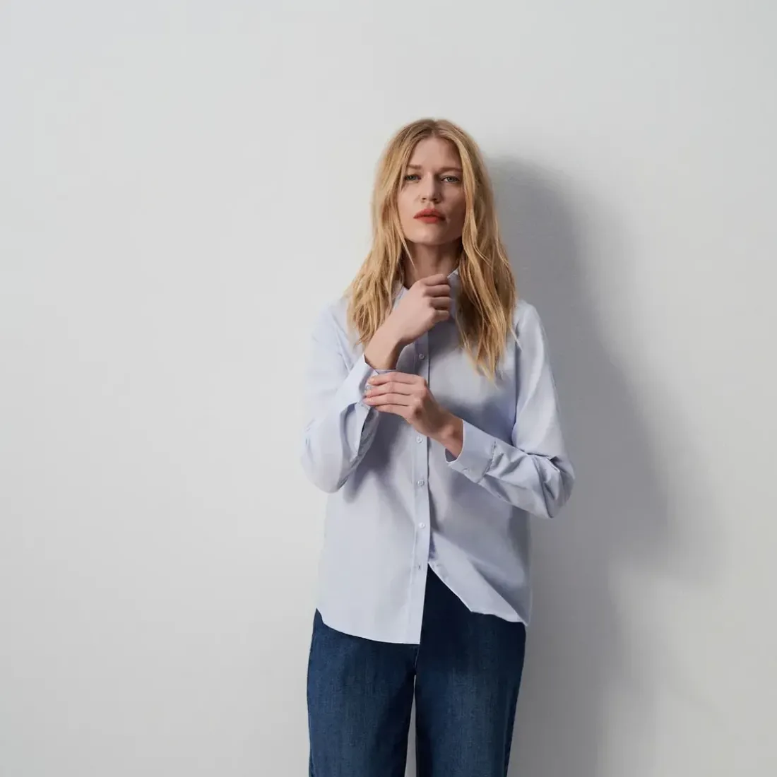 Chemise femme bleue claire en coton bleu clair
