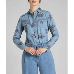 Chemise Femme Regular Western Shirt bleu ciel en coton