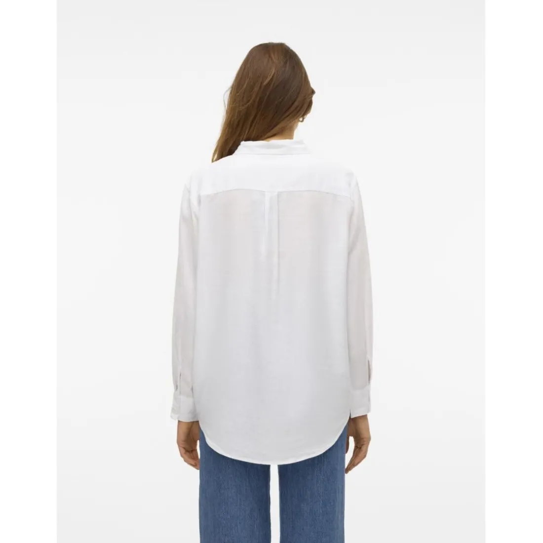 Chemise fermeture par bouton poignets boutonnés col chemise manches larges manches longues blanc en lin Eve
