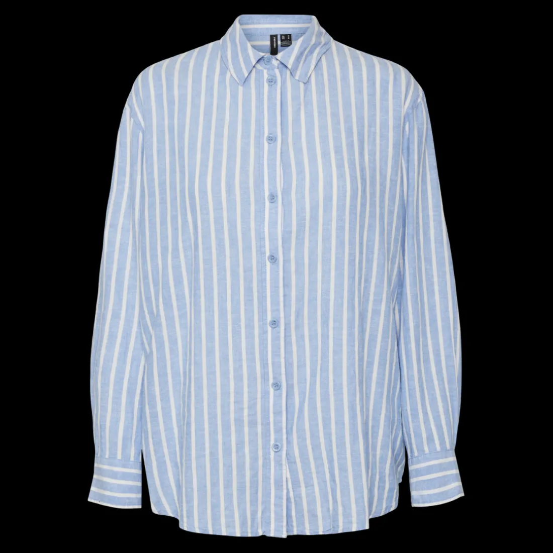Chemise fermeture par bouton poignets boutonnés col chemise manches larges manches longues bleu en lin Demi