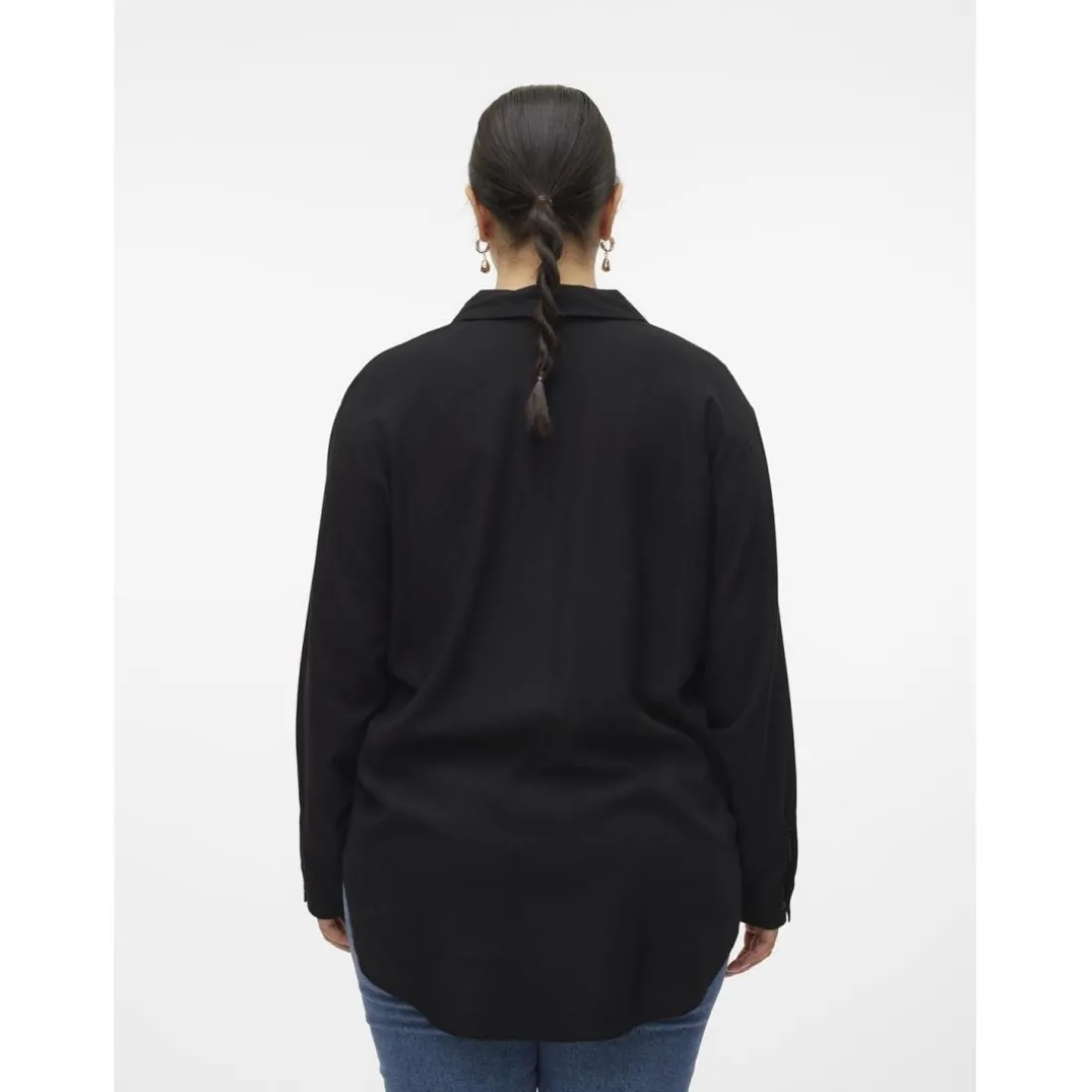 Chemise fermeture par bouton col chemise manches longues noir en viscose Sloan