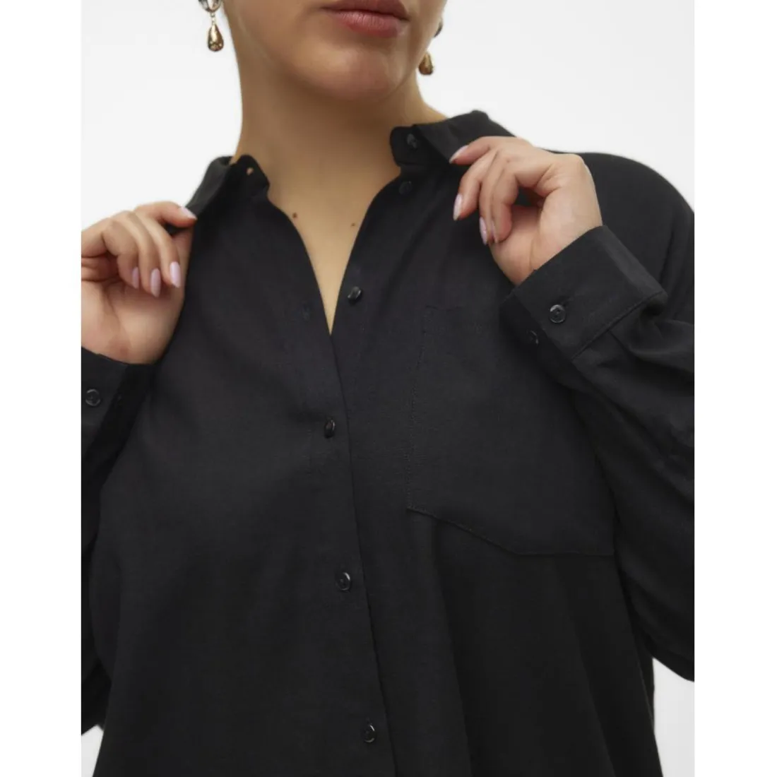 Chemise fermeture par bouton col chemise manches longues noir en viscose Sloan