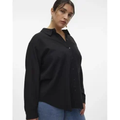 Chemise fermeture par bouton col chemise manches longues noir en viscose Sloan