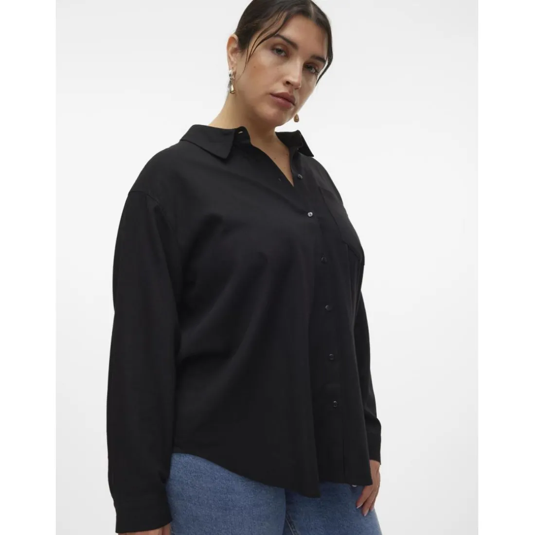 Chemise fermeture par bouton col chemise manches longues noir en viscose Sloan