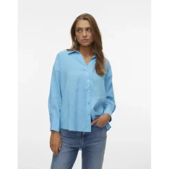 Chemise fermeture par bouton poignets boutonnés col chemise manches longues bleu Wren en coton