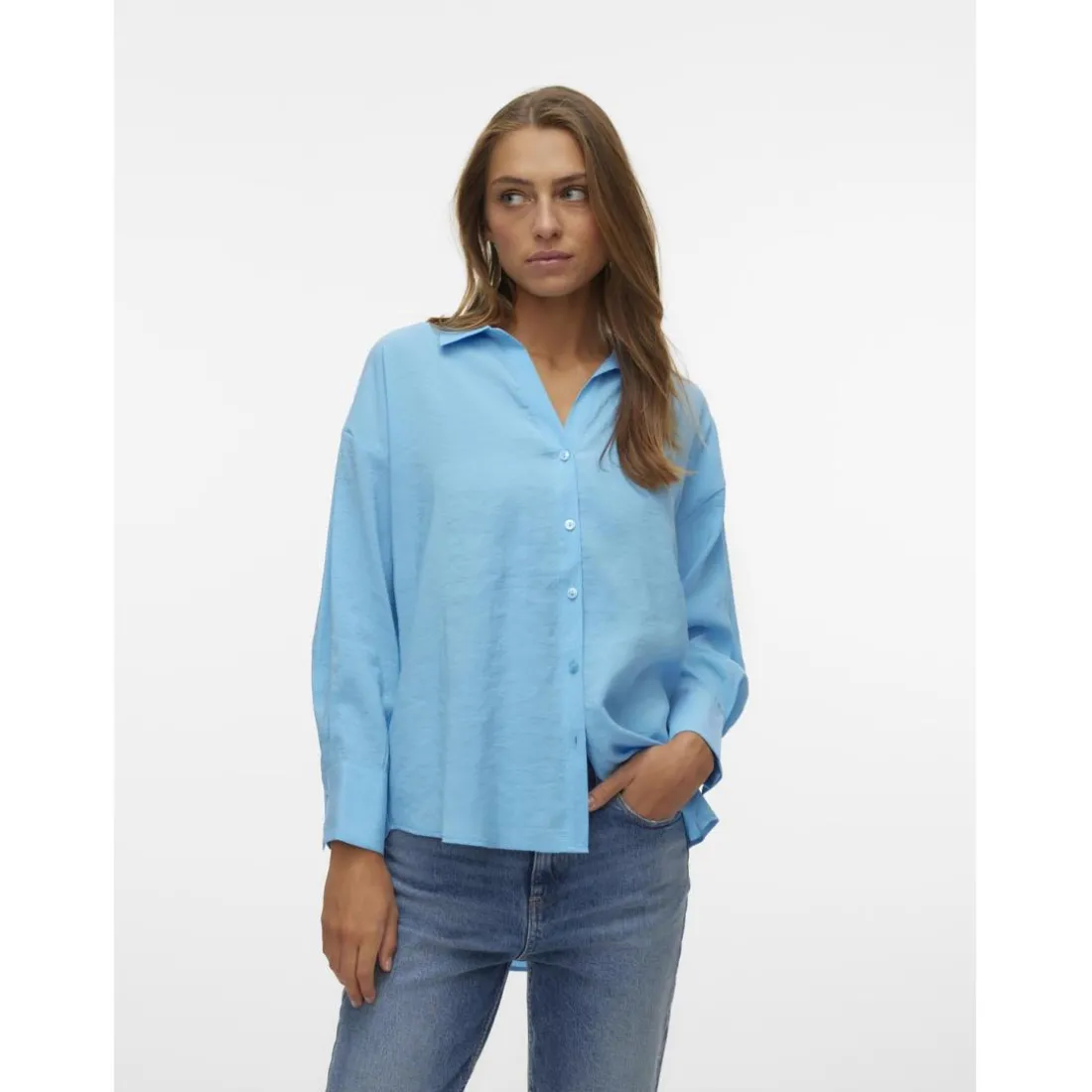 Chemise fermeture par bouton poignets boutonnés col chemise manches longues bleu Wren en coton