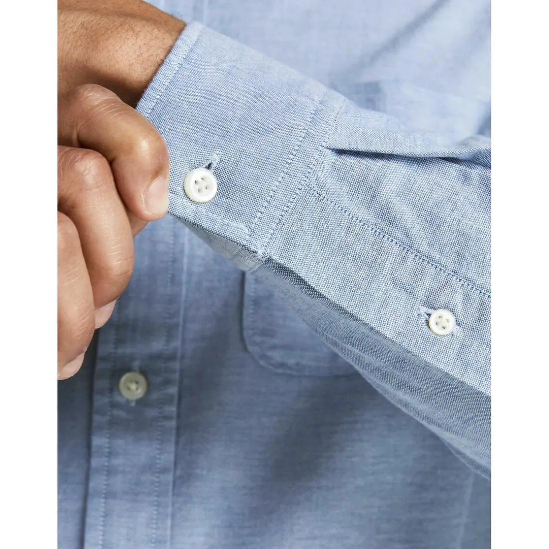 Chemise habillée Slim Fit Col boutonné Manches longues Bleu en coton
