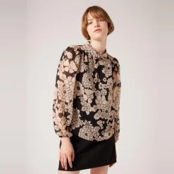 Chemise imprimée manches longues noir